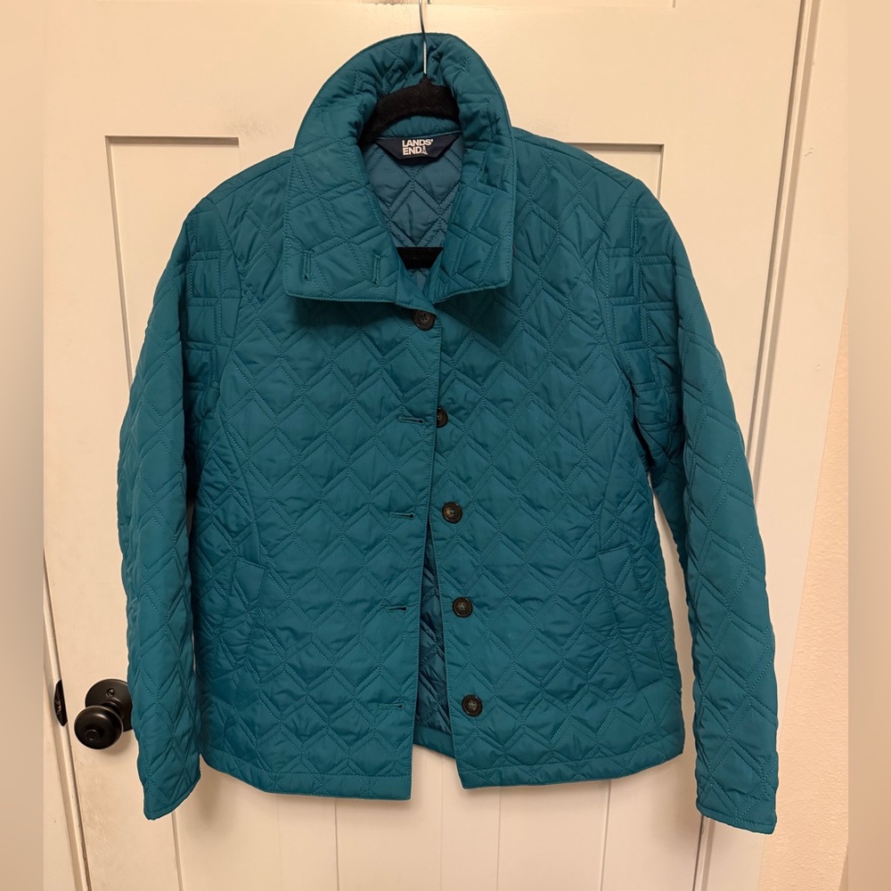 Lands End Lightweight Quilted Jacket Size Small 4-6 Button Front Pockets - Picture 2 of 7